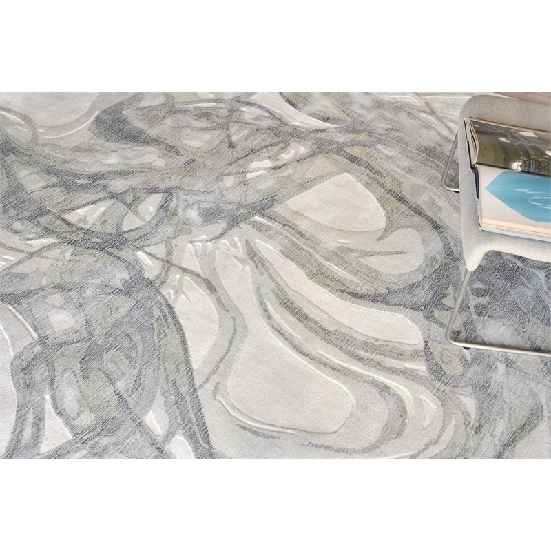 Gianni Handloomed Wool/Bamboo Silk Gray/Silver 4'x6' Area Rug