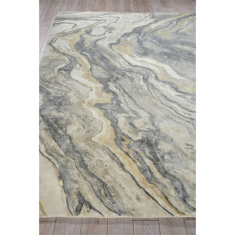 Gianni Handloomed Wool/Bamboo Silk Gray/Gold 12'x15' Area Rug