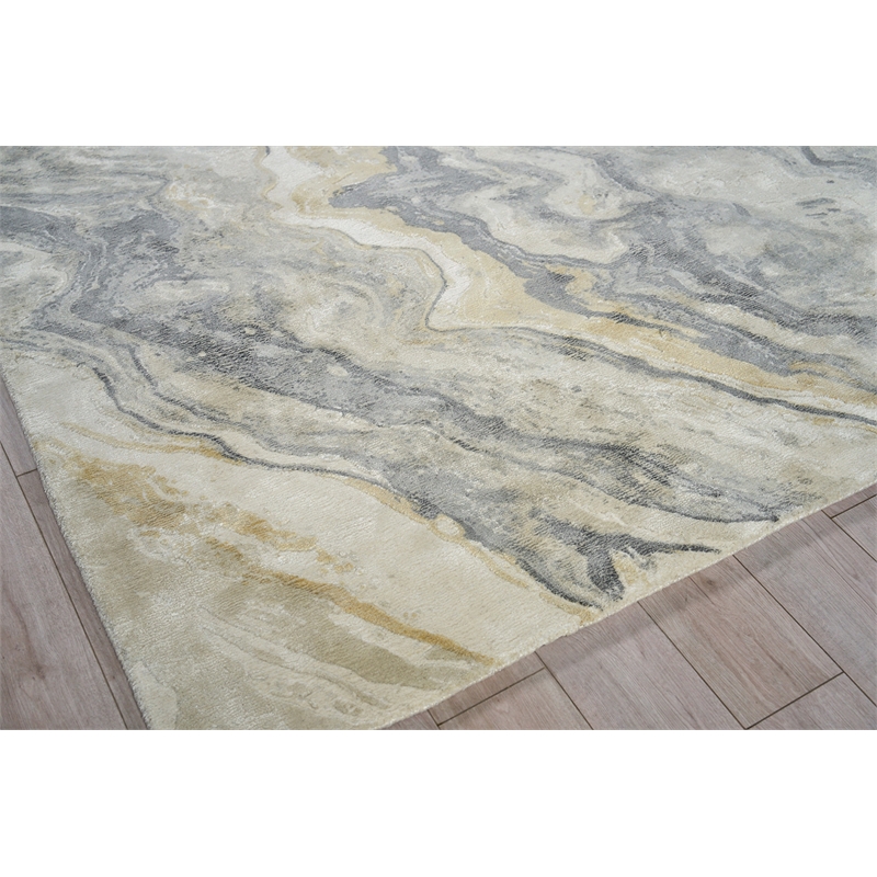 Gianni Handloomed Wool/Bamboo Silk Gray/Gold 8'x10' Area Rug