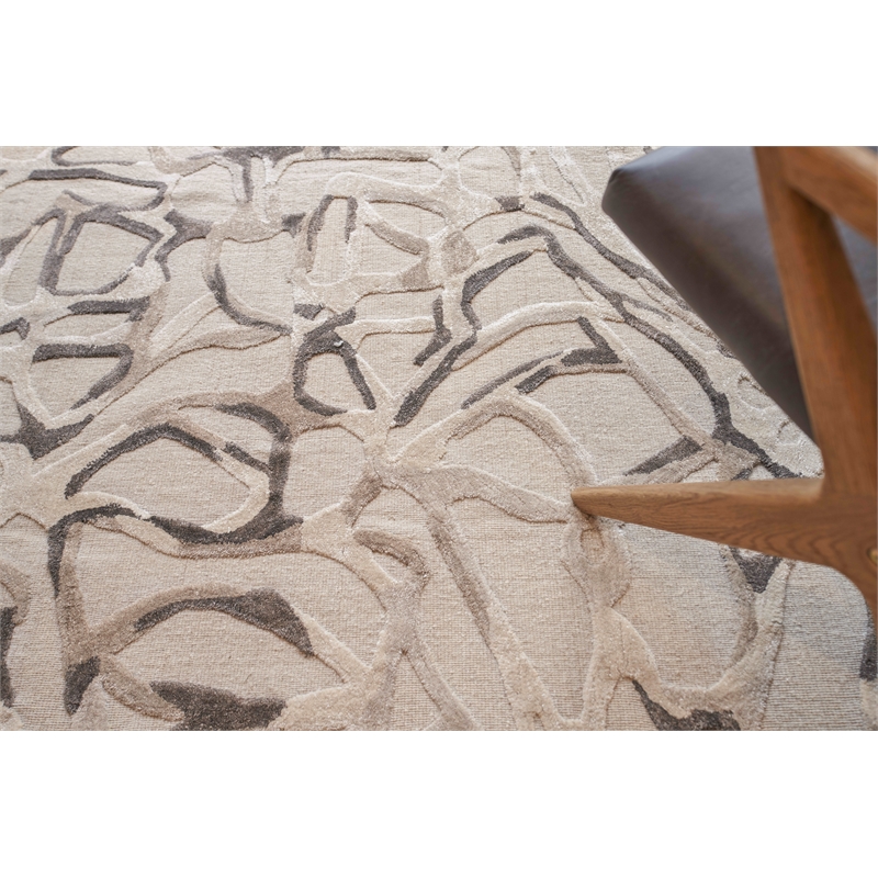 Goudy Handloomed Wool/Bamboo Silk Coco Brown/Cappuccino/Cream 9'x12' Area Rug