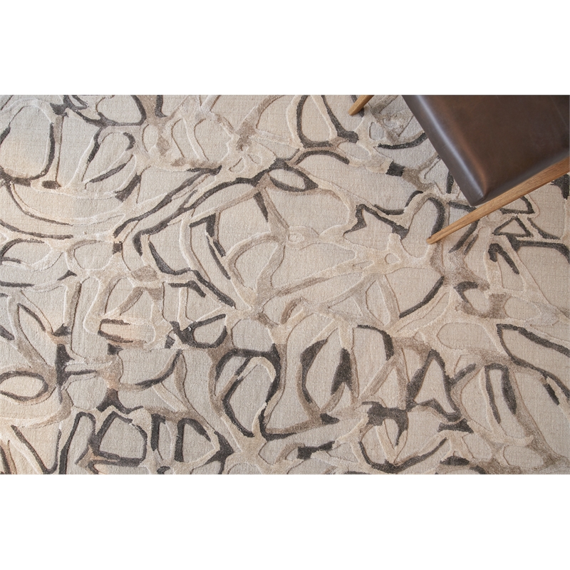 Goudy Handloomed Wool/Bamboo Silk Coco Brown/Cappuccino/Cream 9'x12' Area Rug