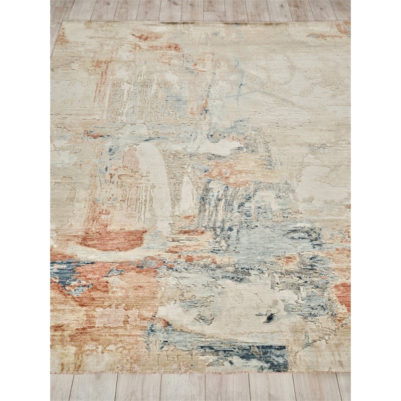 Infinity Power Loom Wool/Nylon Ivory/Blue/Terracotta 6'x9' Area Rug