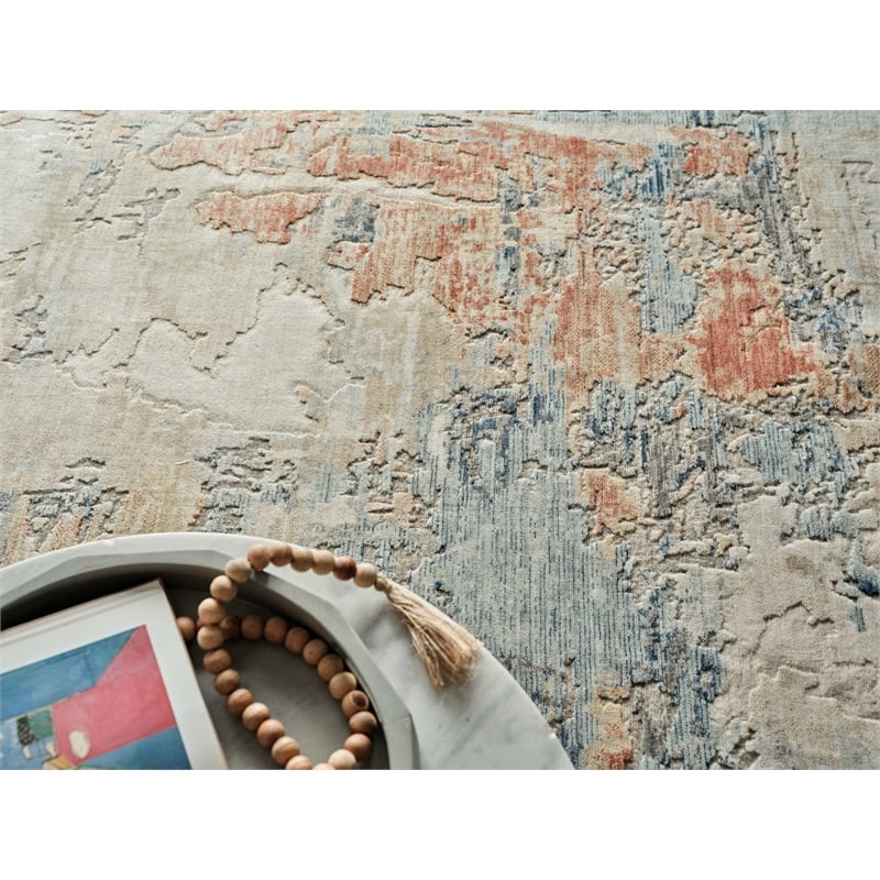 Infinity Power Loom Wool/Nylon Ivory/Blue/Terracotta 6'x9' Area Rug