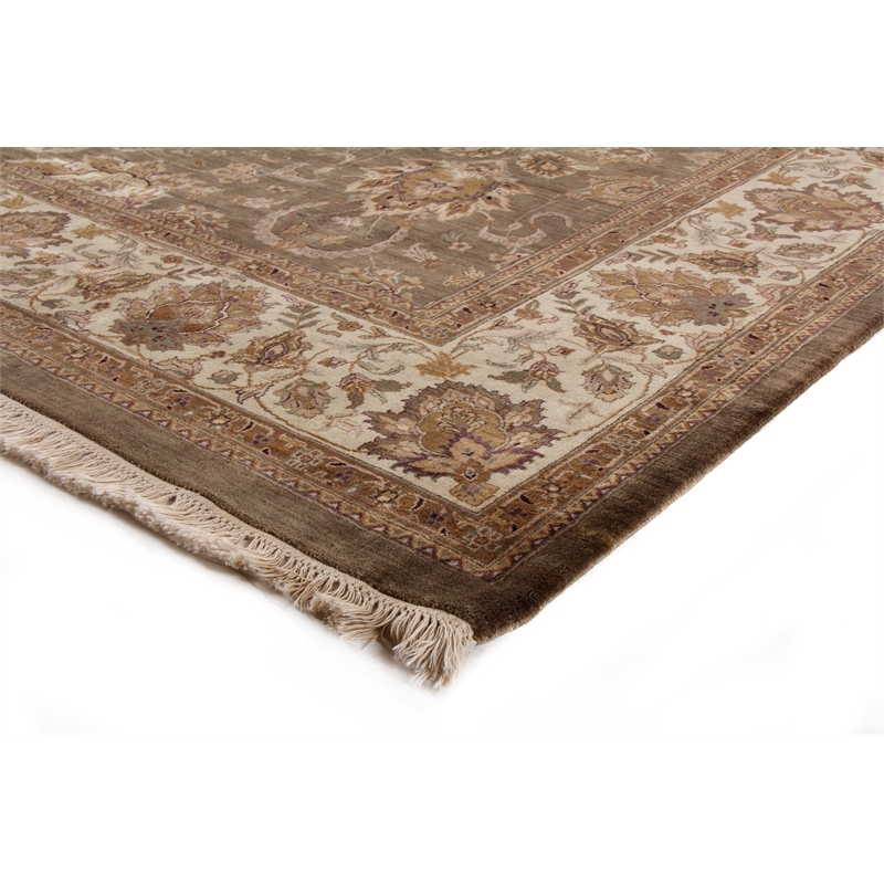 Intricate Agra Hand-Knotted New Zealand Wool Light Green/Beige 12'x18' Area Rug