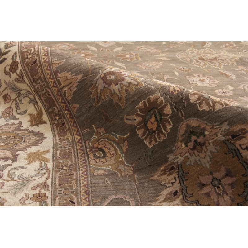Intricate Agra Hand-Knotted New Zealand Wool Light Green/Beige 12'x18' Area Rug
