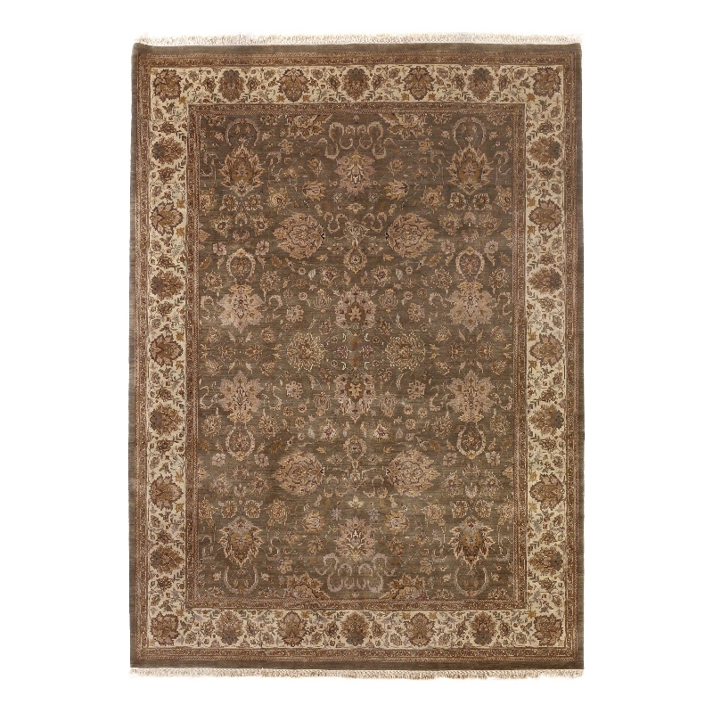 Intricate Agra Hand-Knotted New Zealand Wool Light Green/Beige 12'x18' Area Rug