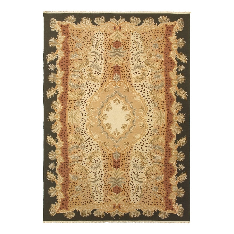 Jungle Flatweave New Zealand Wool White/Beige 6'x6' Round Area Rug