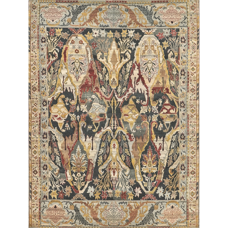 Jurassic Hand-Knotted New Zealand Wool Black/Beige 9'x12' Area Rug