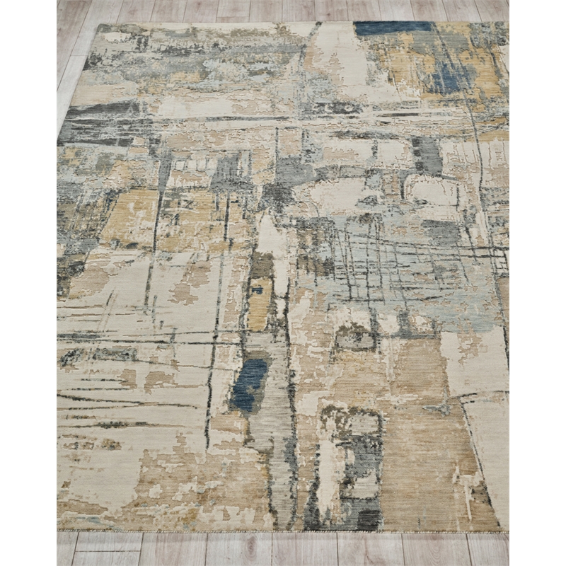 Infinity Power Loom Wool/Nylon Silver/Blue/Gray 10'x14' Area Rug