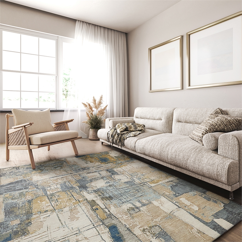 Infinity Power Loom Wool/Nylon Silver/Blue/Gray 10'x14' Area Rug