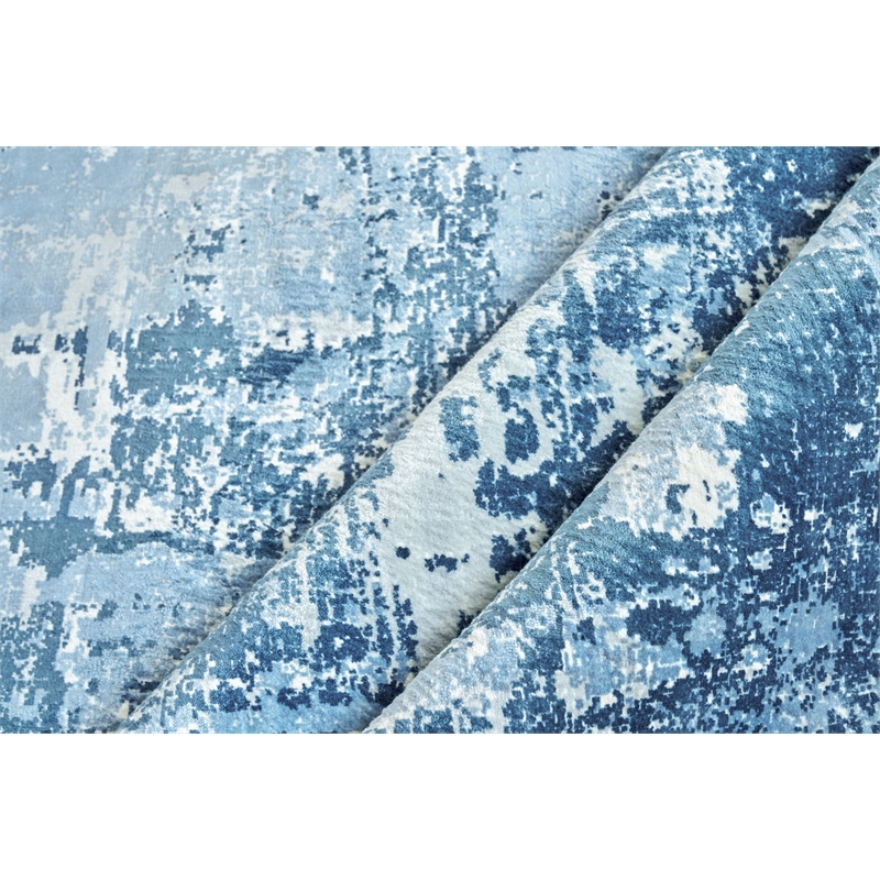 Koda Handloomed Bamboo Silk Blue/Ivory 11'x11' Round Area Rug