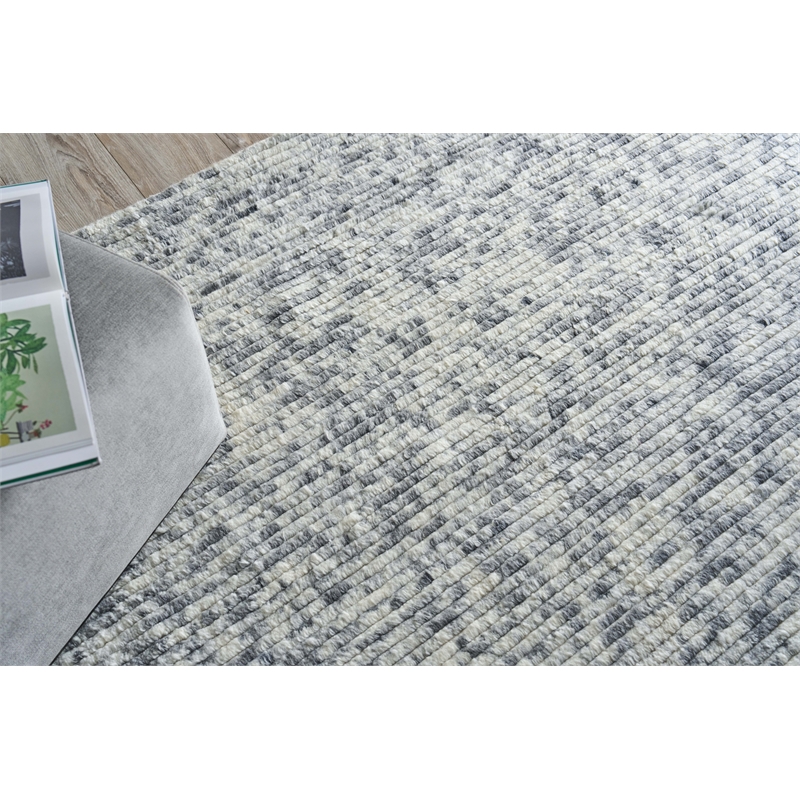 Kaza Handloomed New Zealand Wool Ivory/Light Gray 9'x12' Area Rug