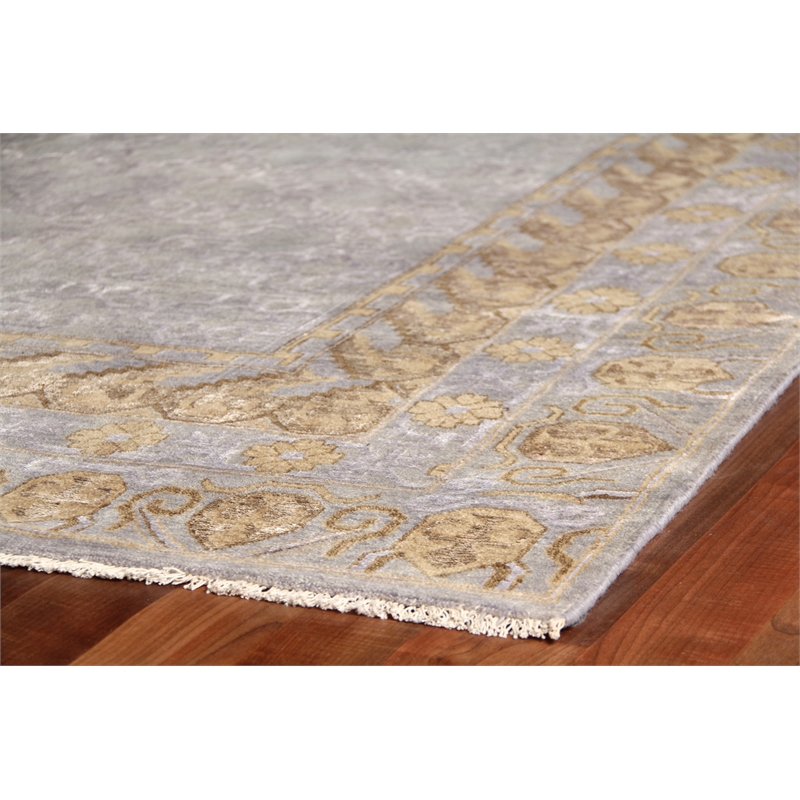 Khotan Hand-Knotted New Zealand Wool Gray/Gold 9'x12' Area Rug