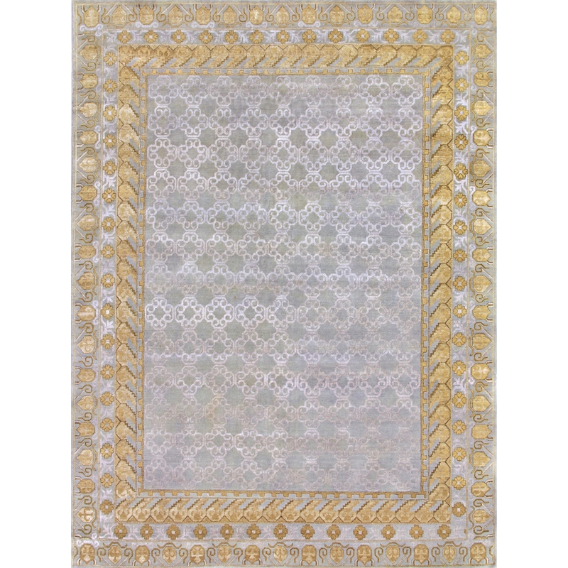 Khotan Hand-Knotted New Zealand Wool Gray/Gold 9'x12' Area Rug