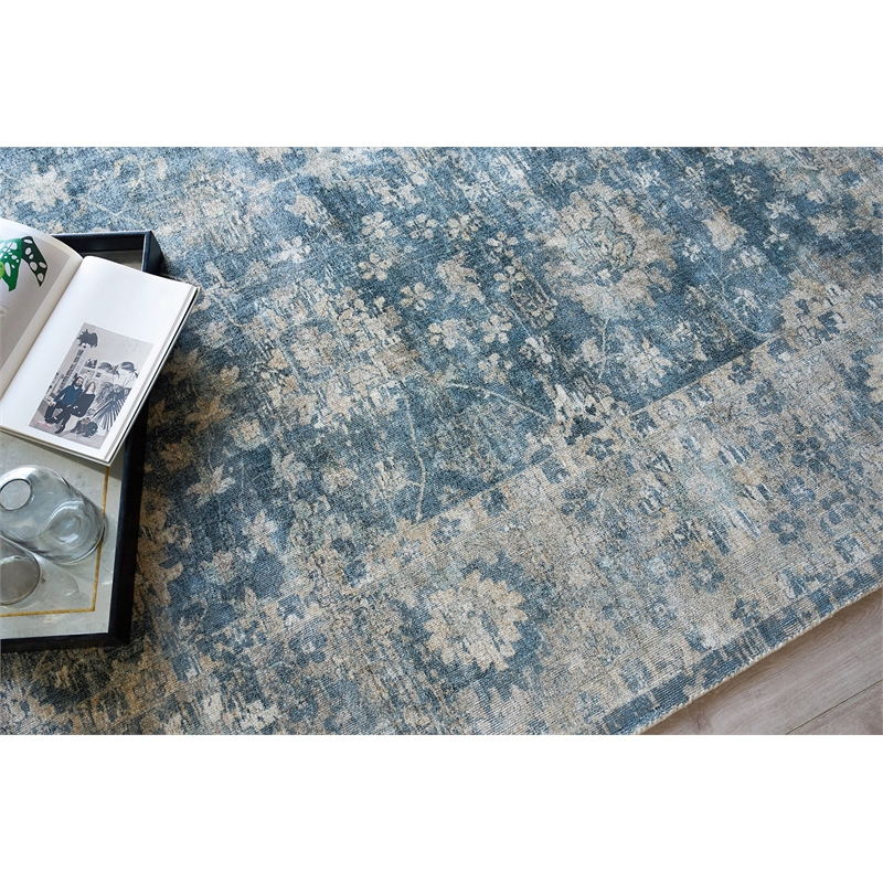 Kensington Handloomed Wool/Bamboo Silk Navy 10'x14' Area Rug