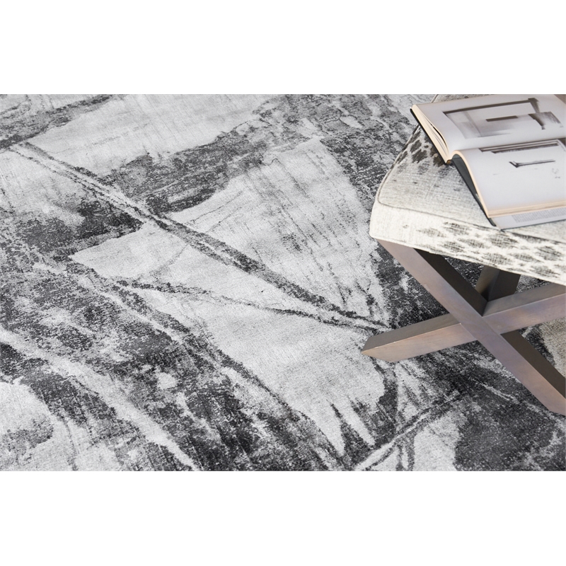 Kyoto Handloomed Wool/Bamboo Silk Silver/Black 4'x6' Area Rug