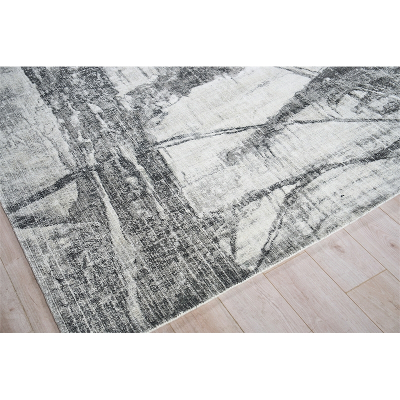 Kyoto Handloomed Wool/Bamboo Silk Silver/Black 9'x12' Area Rug