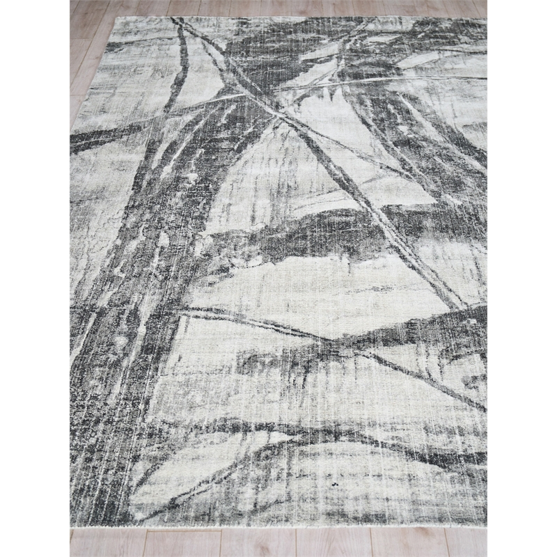 Kyoto Handloomed Wool/Bamboo Silk Silver/Black 9'x12' Area Rug