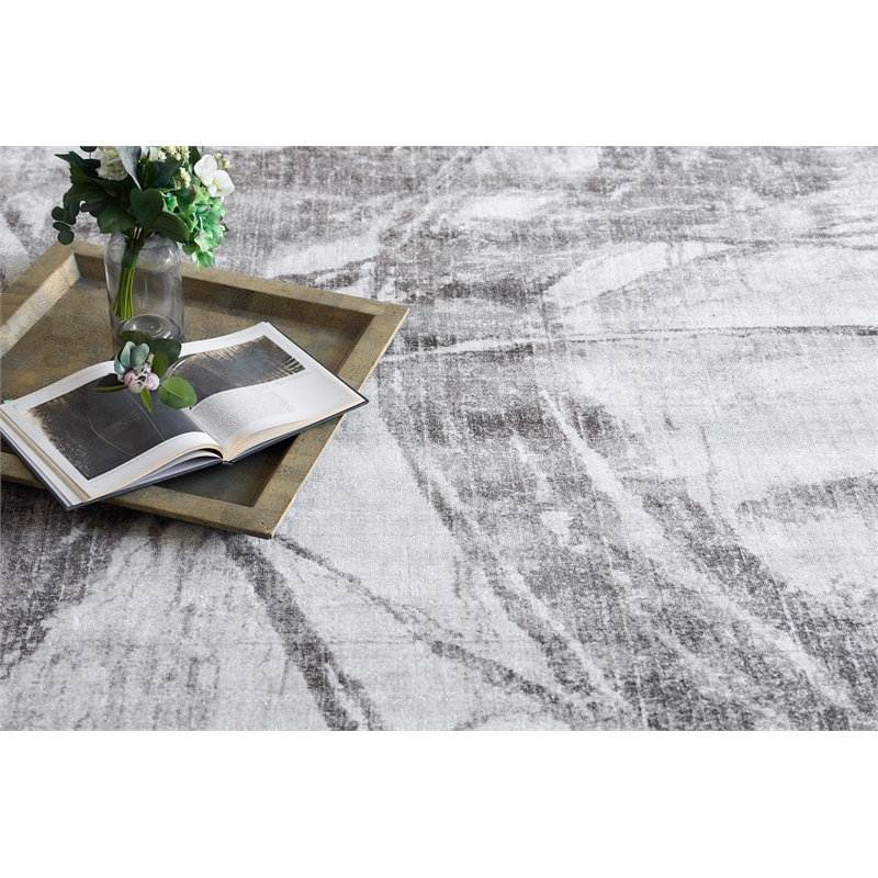 Kyoto Handloomed Wool/Bamboo Silk Silver/Beige 6'x9' Area Rug