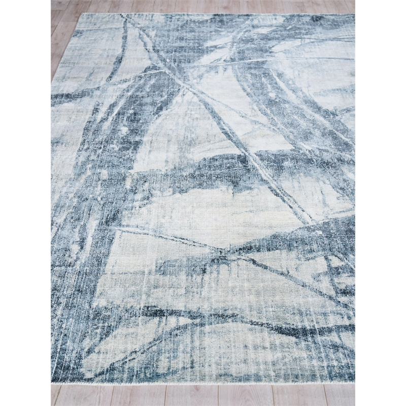 Kyoto Handloomed Wool/Bamboo Silk Silver/Blue 10'x14' Area Rug