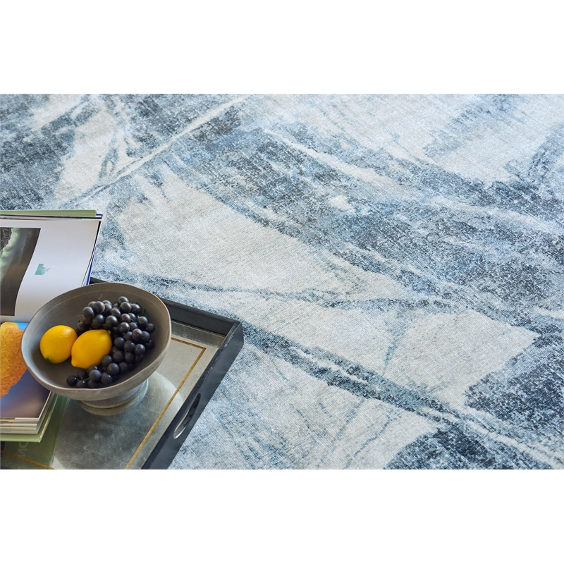 Kyoto Handloomed Wool/Bamboo Silk Silver/Blue 10'x14' Area Rug