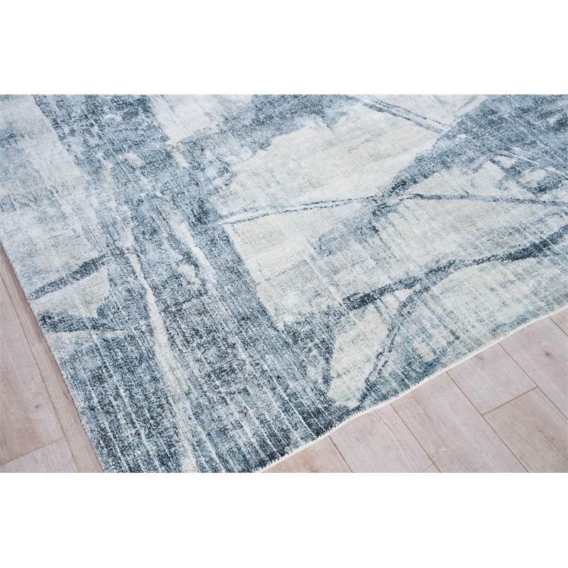 Kyoto Handloomed Wool/Bamboo Silk Silver/Blue 14'x18' Area Rug
