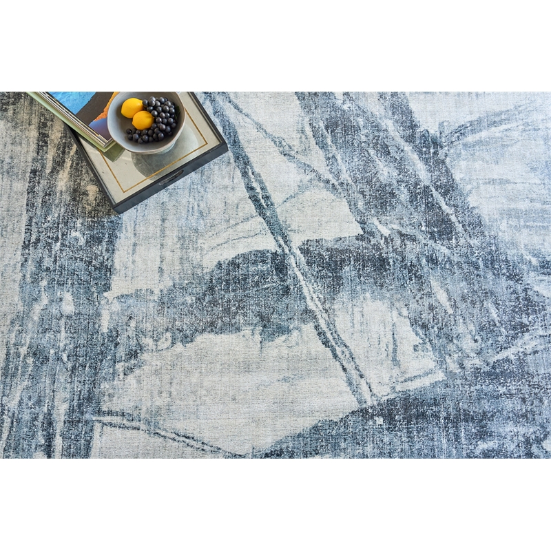 Kyoto Handloomed Wool/Bamboo Silk Silver/Blue 14'x18' Area Rug