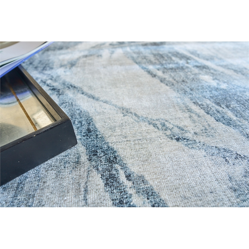 Kyoto Handloomed Wool/Bamboo Silk Silver/Blue 14'x18' Area Rug
