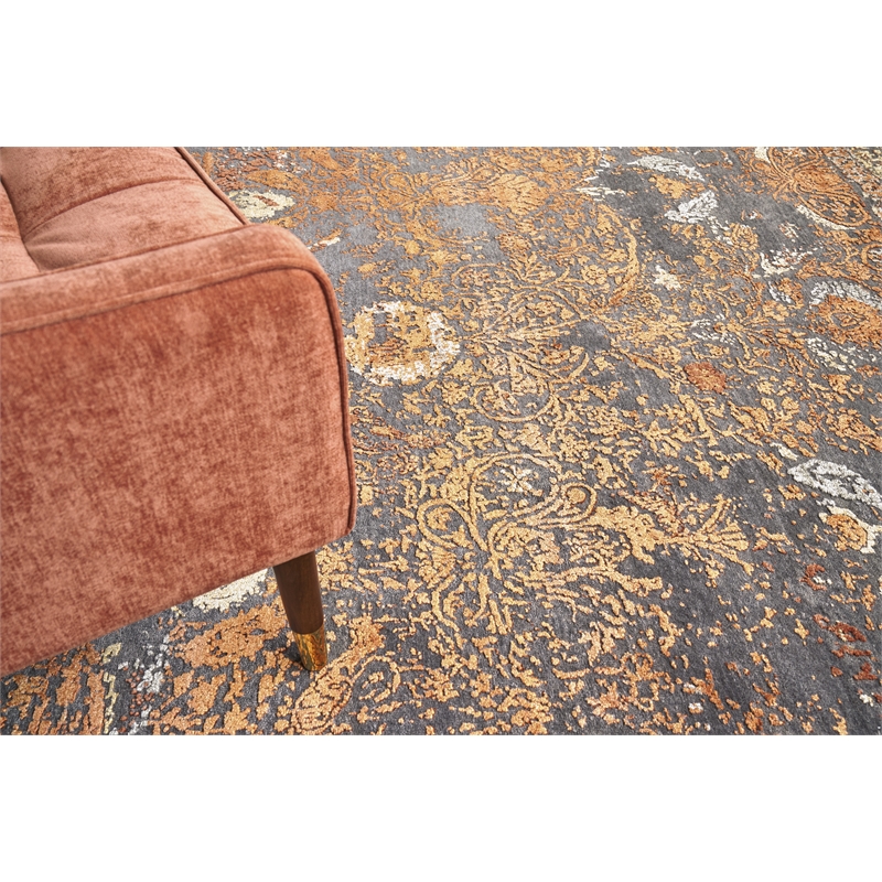 Maison Hand-Knotted Wool/Bamboo Silk Gray/Red/Orange 8'x10' Area Rug