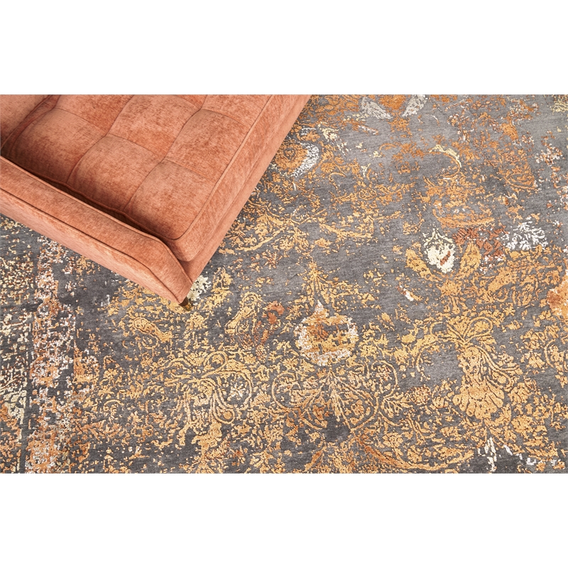 Maison Hand-Knotted Wool/Bamboo Silk Gray/Red/Orange 8'x10' Area Rug