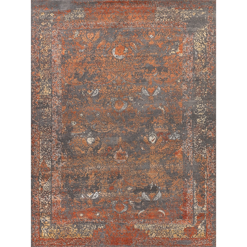 Maison Hand-Knotted Wool/Bamboo Silk Gray/Red/Orange 8'x10' Area Rug
