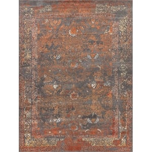 Maison Hand-Knotted Wool/Bamboo Silk Gray/Red/Orange 8'x10' Area Rug