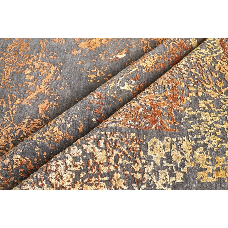 Maison Hand-Knotted Wool/Bamboo Silk Gray/Red/Orange 9'x12' Area Rug