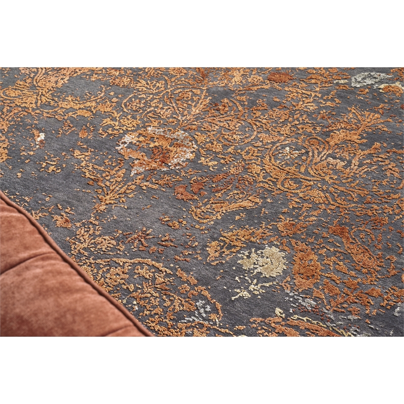 Maison Hand-Knotted Wool/Bamboo Silk Gray/Red/Orange 9'x12' Area Rug
