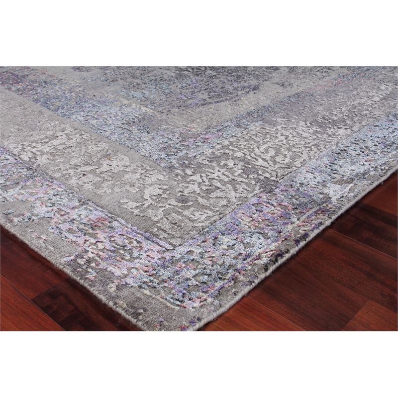 Maison Hand-Knotted Wool/Bamboo Silk Charcoal/Purple 8'x10' Area Rug