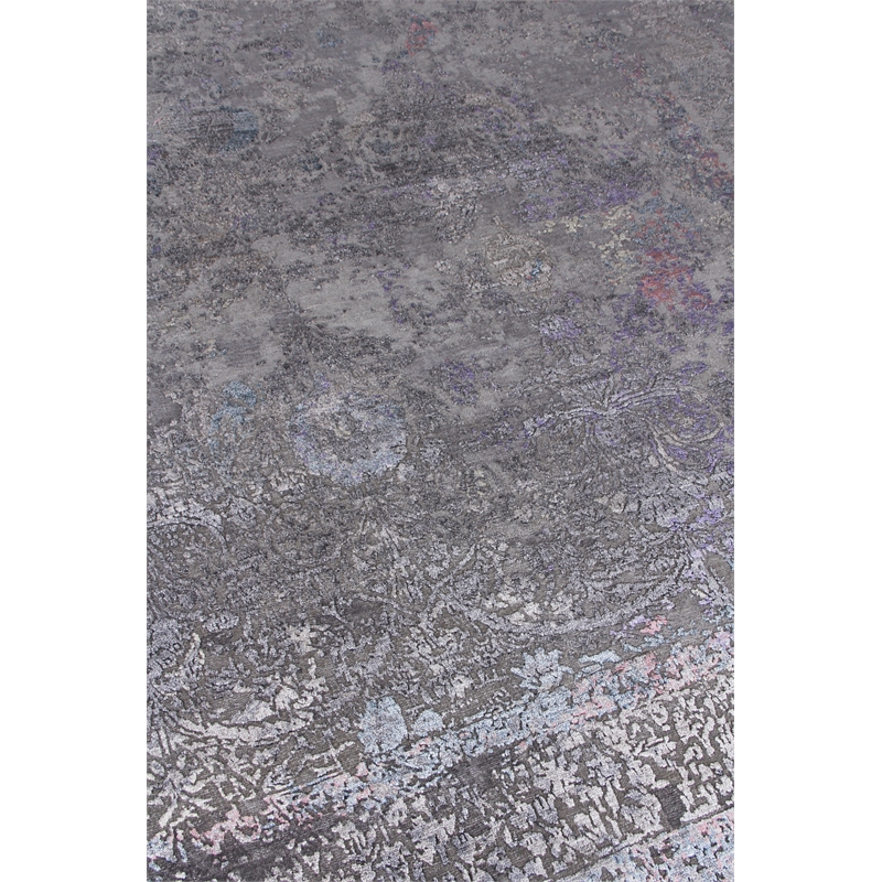 Maison Hand-Knotted Wool/Bamboo Silk Charcoal/Purple 8'x10' Area Rug