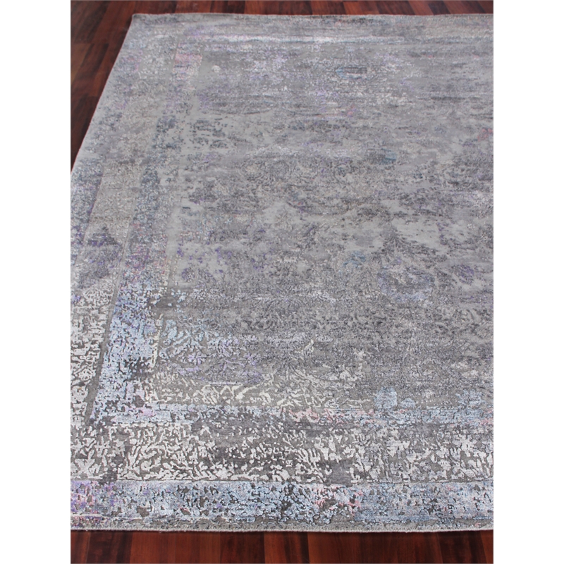 Maison Hand-Knotted Wool/Bamboo Silk Charcoal/Purple 9'x12' Area Rug
