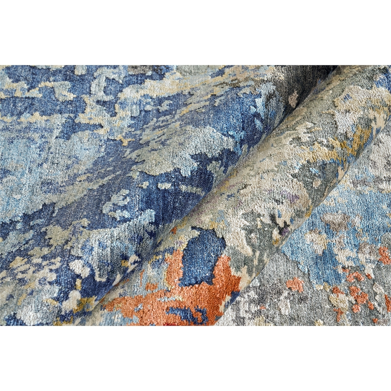 Laureno Hand-Knotted Bamboo Silk Blue/Gray 6'x9' Area Rug