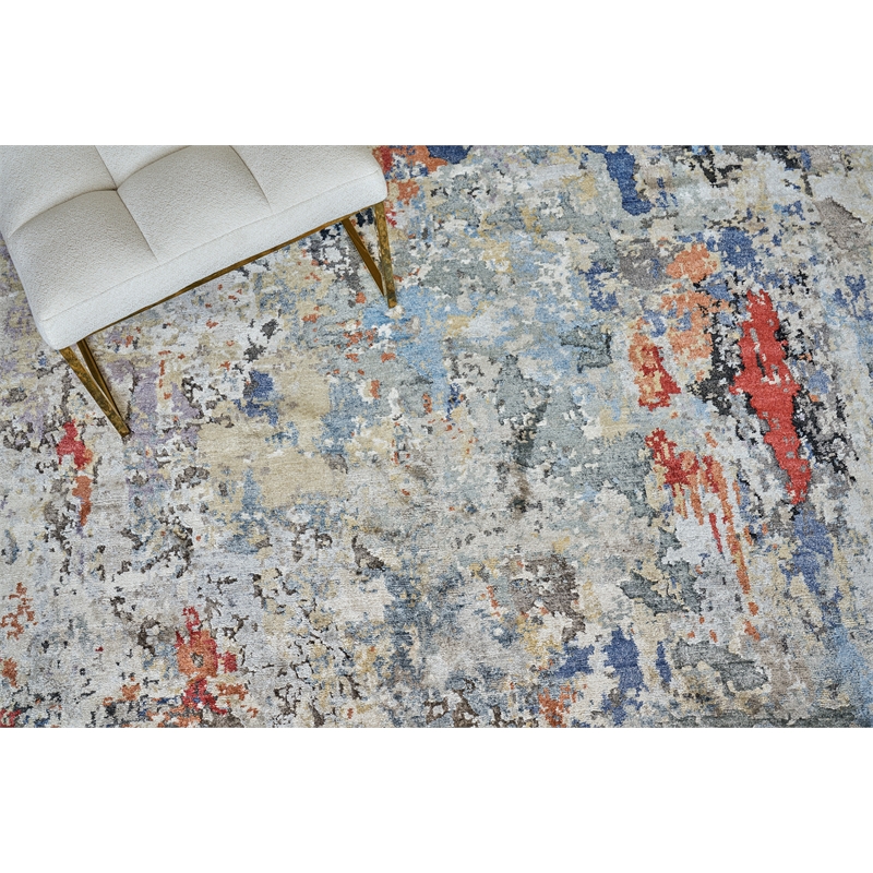 Laureno Hand-Knotted Bamboo Silk Blue/Gray 6'x9' Area Rug