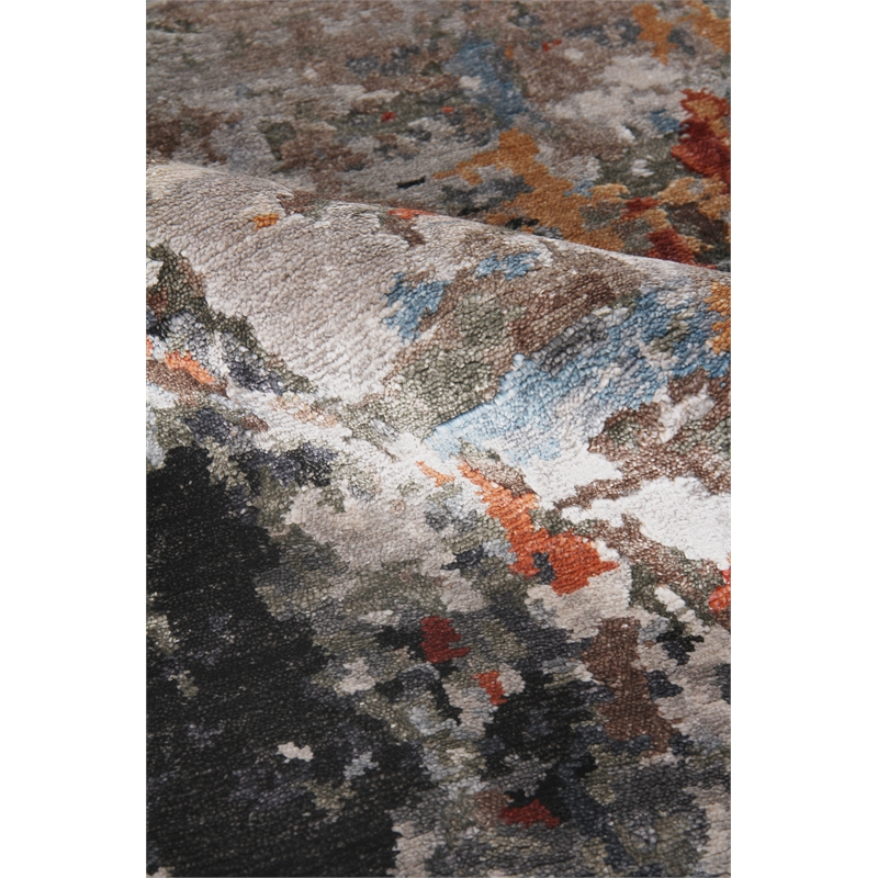 Laureno Hand-Knotted Bamboo Silk Navy/Silver/Rust 12'x15' Area Rug