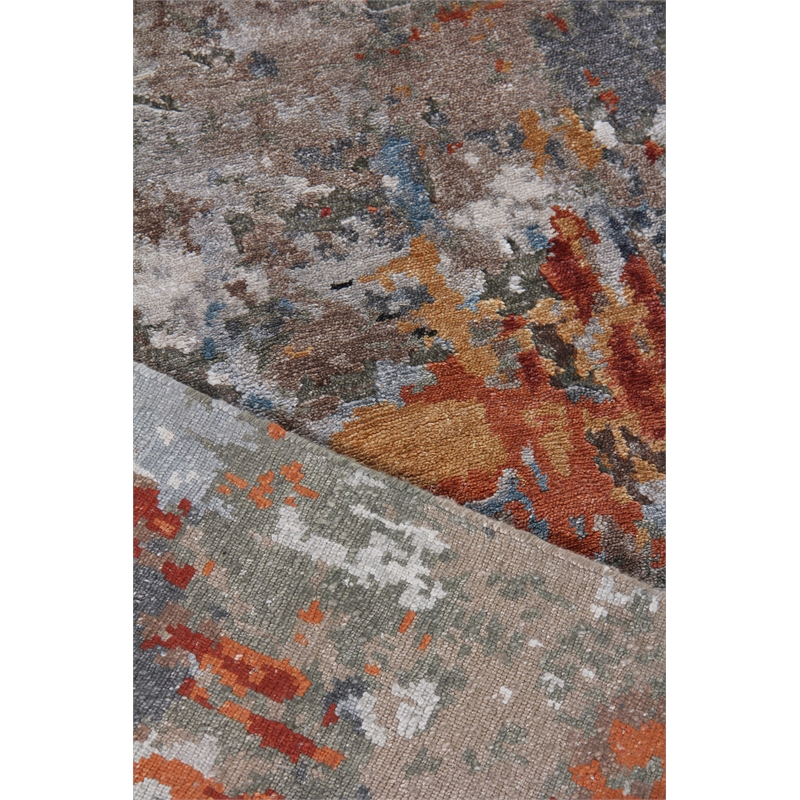 Laureno Hand-Knotted Bamboo Silk Navy/Silver/Rust 12'x15' Area Rug