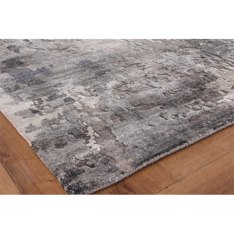 Laureno Hand-Knotted Bamboo Silk Gray/Charcoal 9'x12' Area Rug