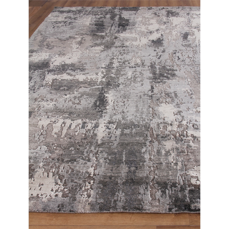 Laureno Hand-Knotted Bamboo Silk Gray/Charcoal 9'x12' Area Rug