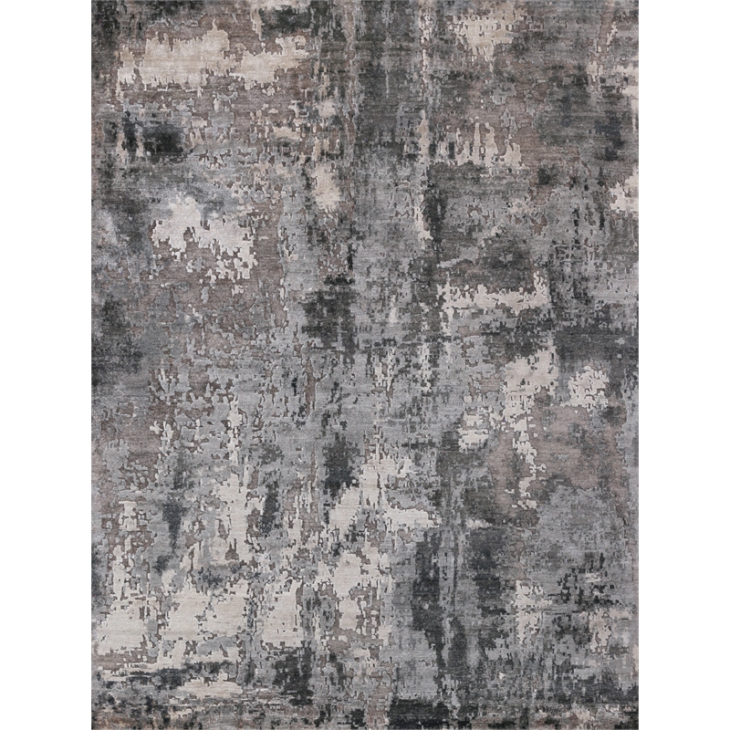 Laureno Hand-Knotted Bamboo Silk Gray/Charcoal 9'x12' Area Rug