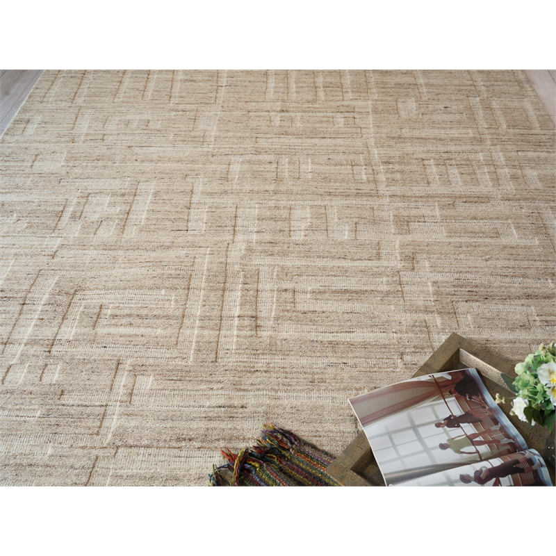 Malmo Hand-Knotted New Zealand Wool Beige 6'x9' Area Rug
