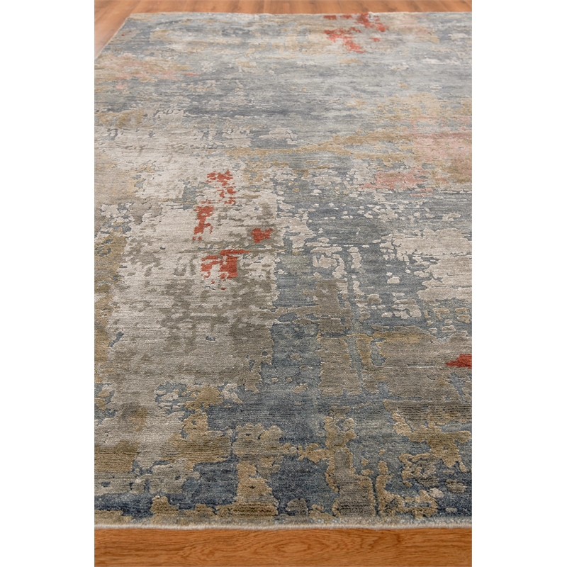 Laureno Hand-Knotted Bamboo Silk Blue/Multi 10'x14' Area Rug