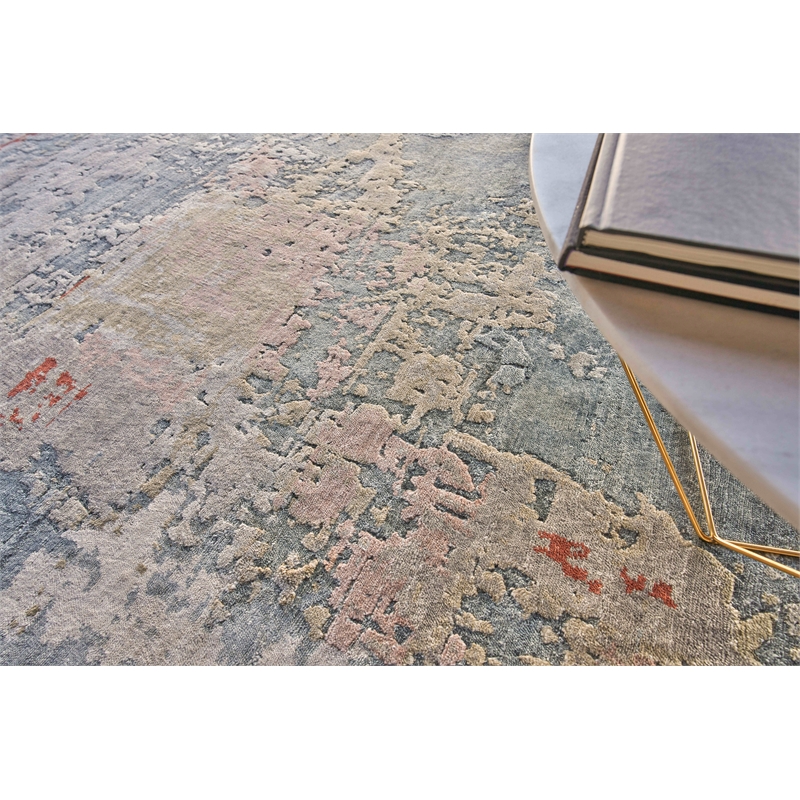 Laureno Hand-Knotted Bamboo Silk Blue/Multi 10'x14' Area Rug