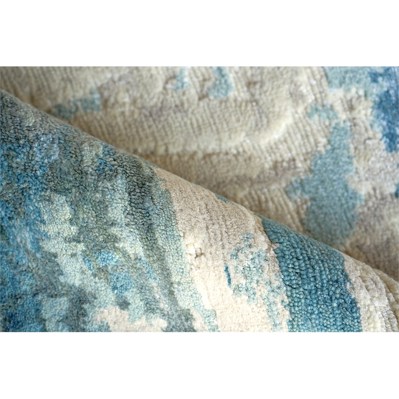 Luxury Laureno Hand-Knotted Bamboo Silk Ivory/Light Blue 8'x10' Area Rug