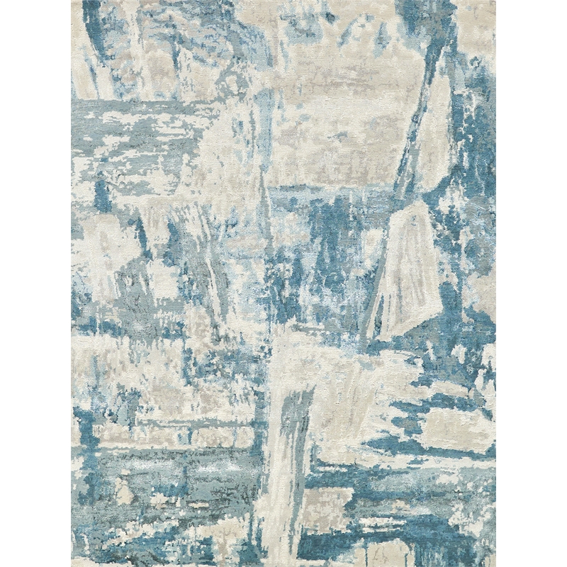 Luxury Laureno Hand-Knotted Bamboo Silk Ivory/Light Blue 8'x10' Area Rug