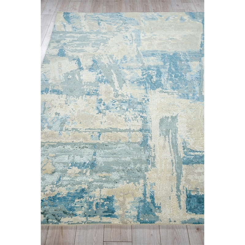 Luxury Laureno Hand-Knotted Bamboo Silk Ivory/Light Blue 9'x12' Area Rug